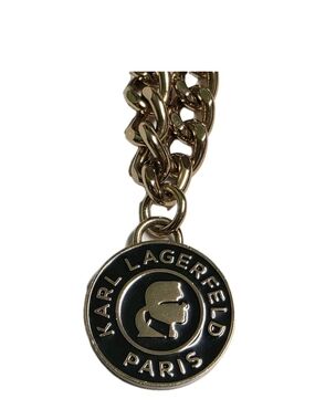 Karl Lagerfeld Gold and Black Logo Chain Bracelet 1990s
